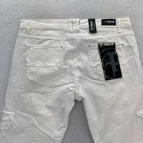 Preme Jeans Mens 40x34 Semi Stacked Fit Cargo Utility White Distressed Denim Y2K - Picture 13 of 15